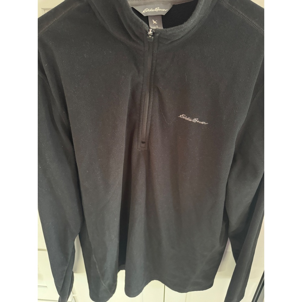 Eddie Bauer Mens Black Fleece 1/4 Zip Pullover Sweatshirt Casual Outdoor Size L - Picture 3 of 4